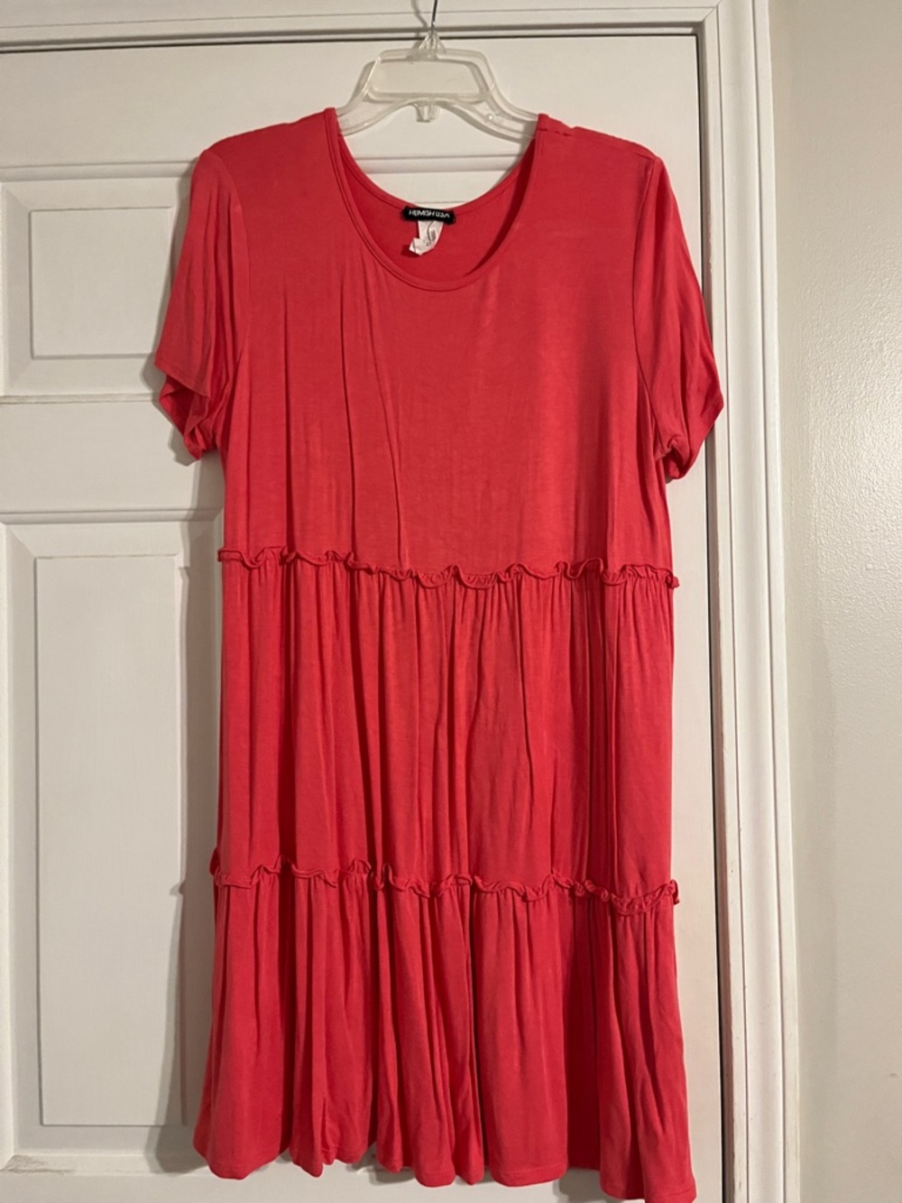 Bright Coral Tiered Short Sleeve Dress